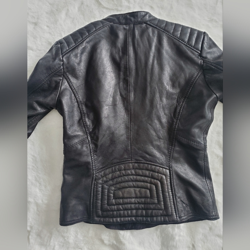Bershka casull wear Sheep Leather Black Moto Jacket Womens Sz S - Picture 9 of 16